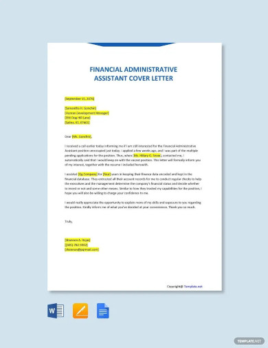 financial administrative assistant cover letter