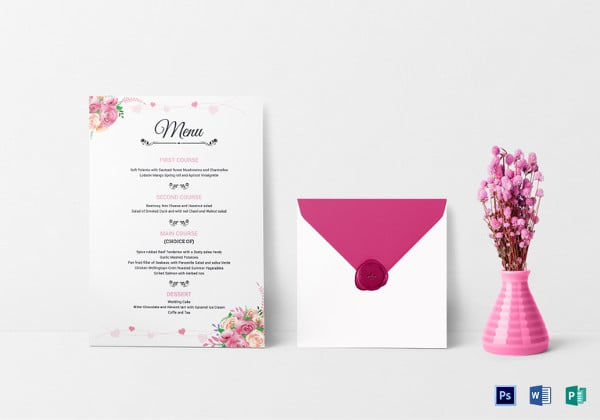 floral wedding menu invitation psd template
