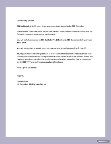 Job Offer Letter - 16+ Free Sample, Example, Format