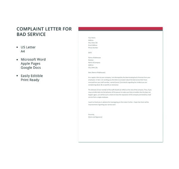 free complaint letter for bad service template
