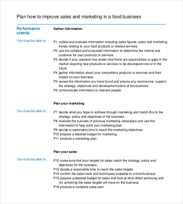 free download food business plan for sales