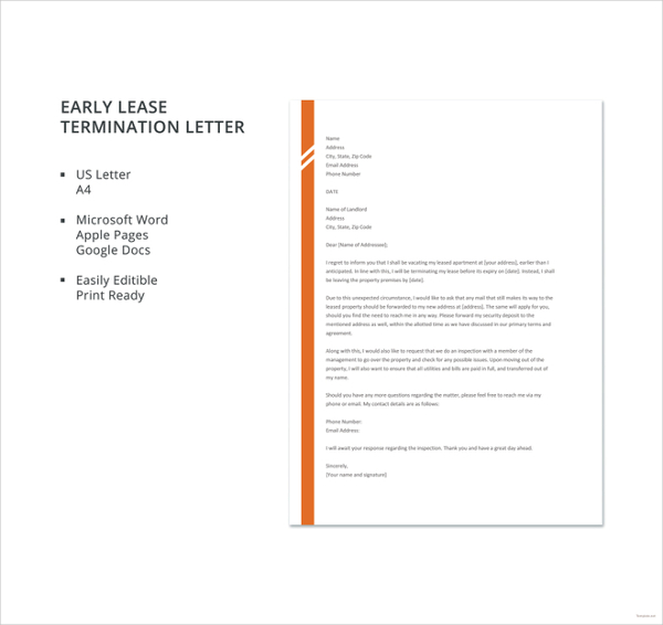 free early lease termination letter template
