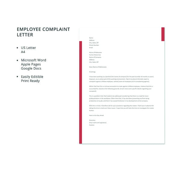 free employee complaint letter template