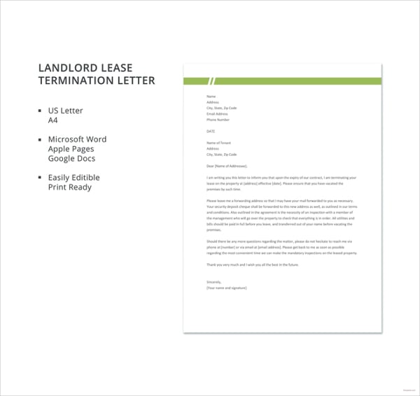 free landlord lease termination letter template
