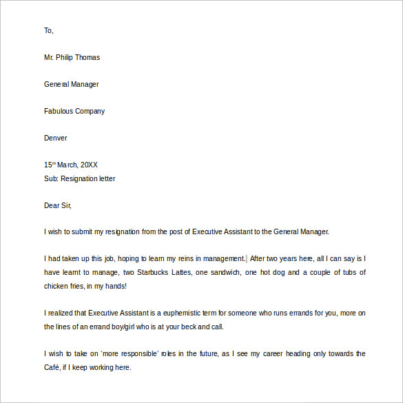 funny resignation letter example template to manager