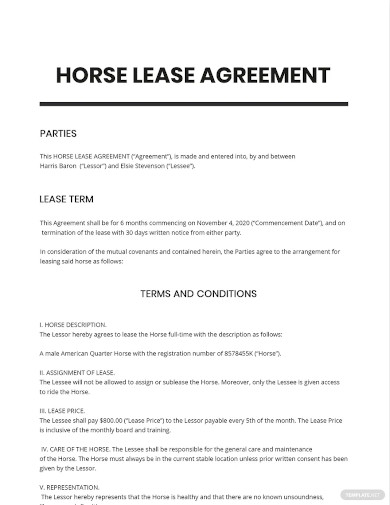 horse lease agreement template