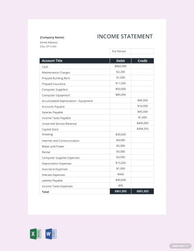 income statement template