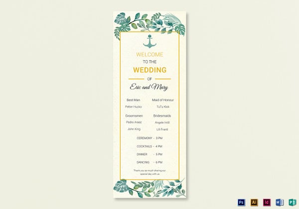 nautical wedding program card illustrator template