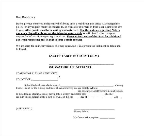 notary signature letter form