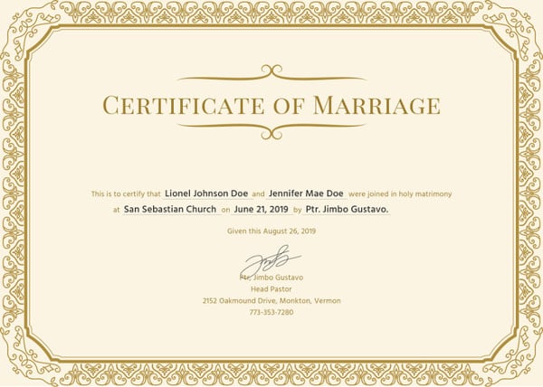 printable marriage certificate template