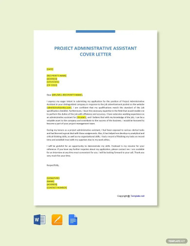 project administrative assistant cover letter