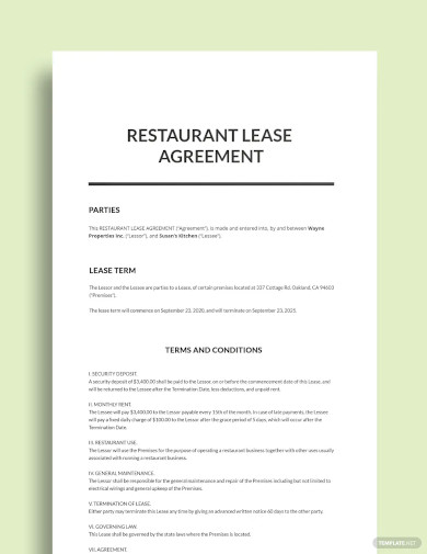 restaurant lease agreement template