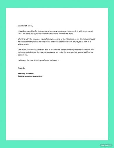retirement letter example template