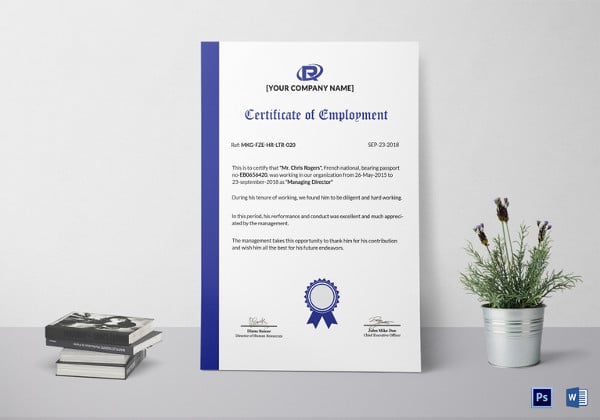 sample employment certificate template