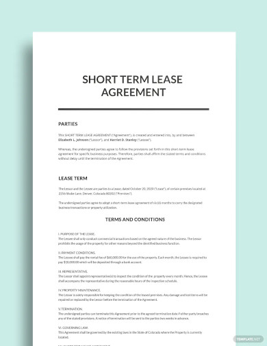 short term lease agreement template