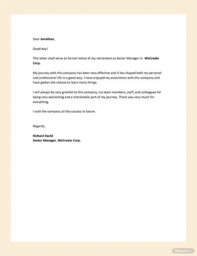 Retirement Letter - 18+ Free PDF Documents Dpwnload