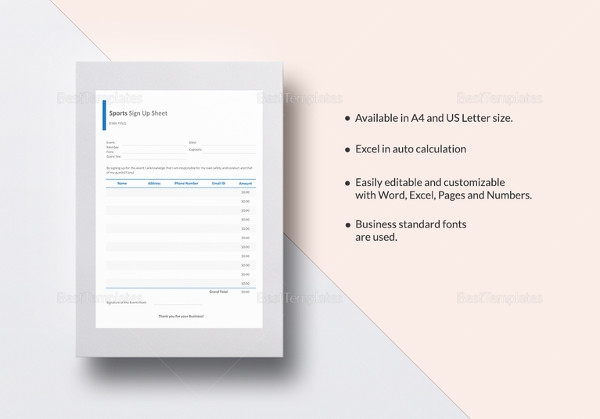 sports sign up sheet template