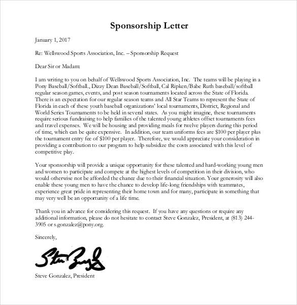 sports sponsorship letter