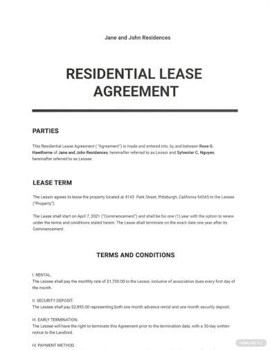 standard residential lease agreements template