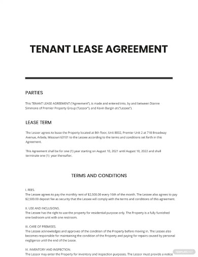 tenant lease agreement template