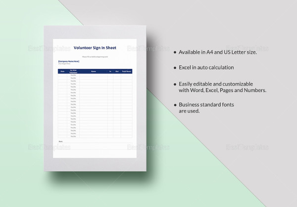 volunteer sign in sheet template