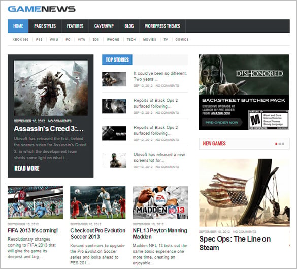 game news php theme