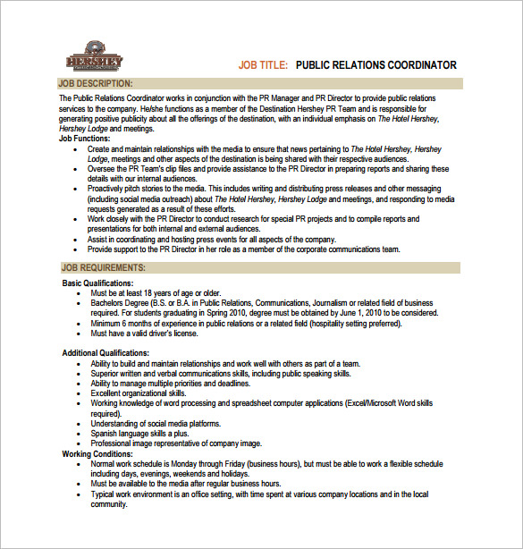 hotel public relation job description free pdf template