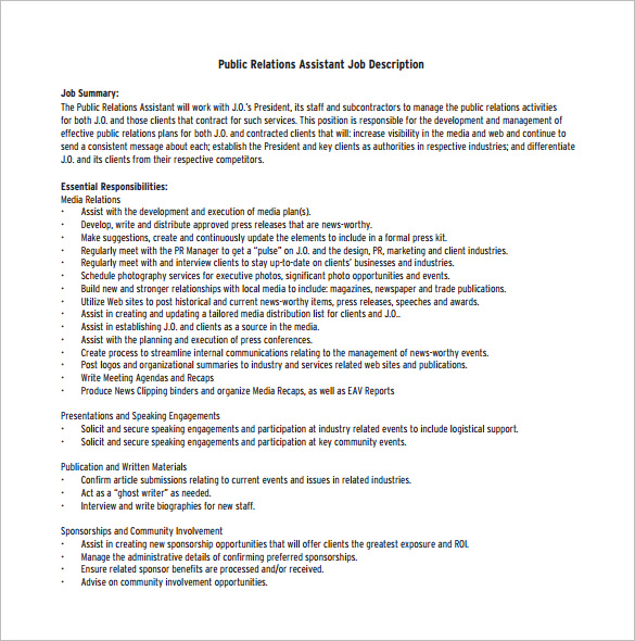 9+ Public Relation Job Description Templates - Free Sample 