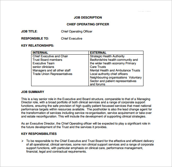 Chief Operating Officer Job Description Template 9 Free Word PDF 