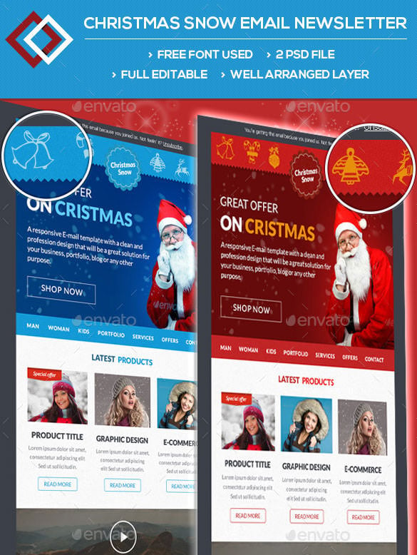 christmas snow email newsletter photoshop psd download