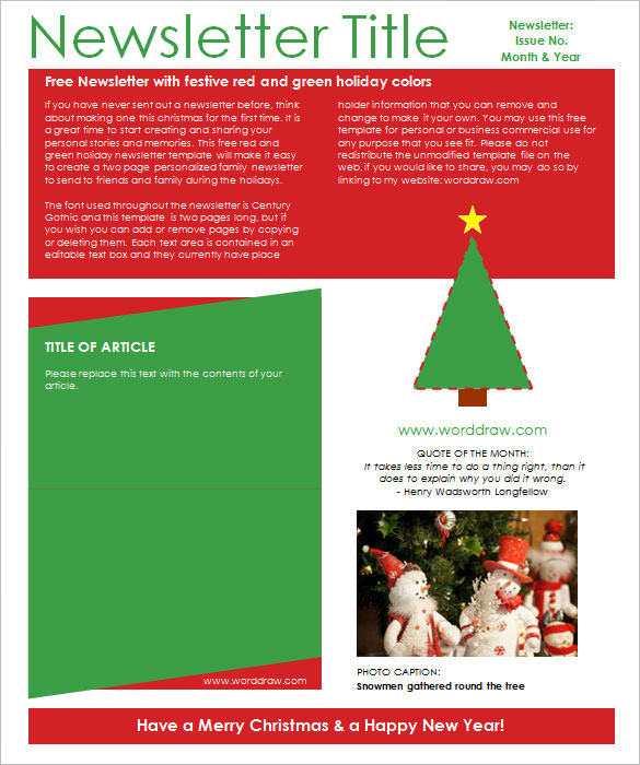 Free Holiday Newsletter Templates For Word Printable Templates