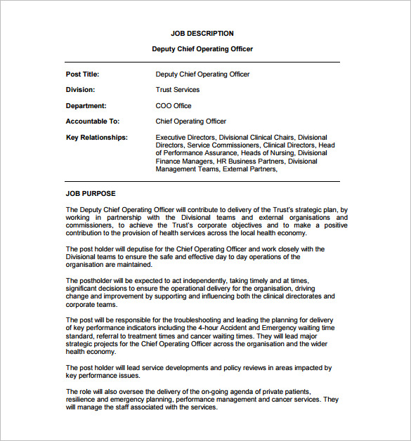 Chief Operating Officer Job Description Template 9 Free Word PDF 