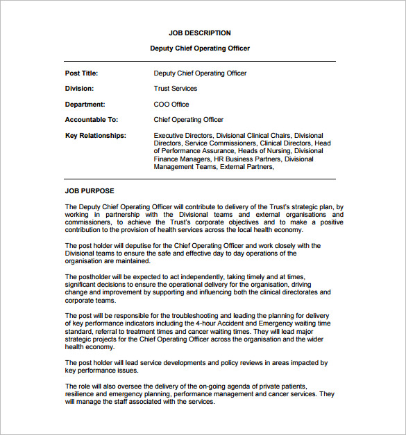 Chief Operating Officer Job Description Template 9+ Free Word, PDF
