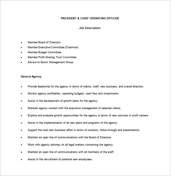 12+ Chief Operating Officer Job Description Templates Free Sample