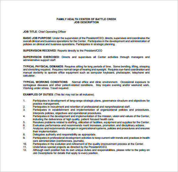 12+ Chief Operating Officer Job Description Templates ...