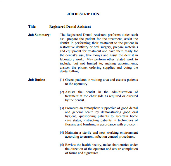 registered dental assistant job description free pdf download