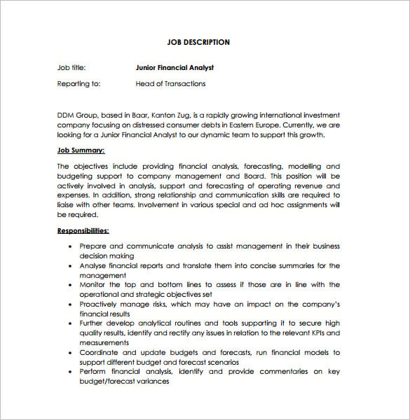  Financial Analyst Job Description Template 9 Free Word PDF Format 