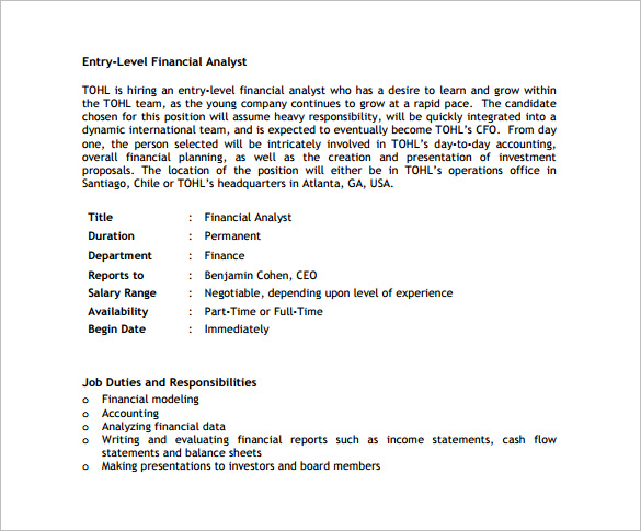 Financial Analyst Job Description Pdf