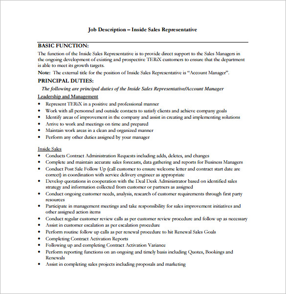 Sales Representative Job Description Template 10 Free Word PDF   Inside Sales Representative Job Description Free PDF Template 