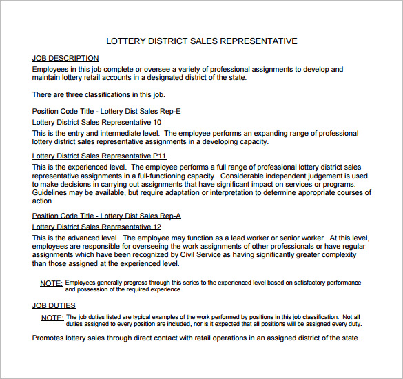 lottery district sales representative job description free pdf