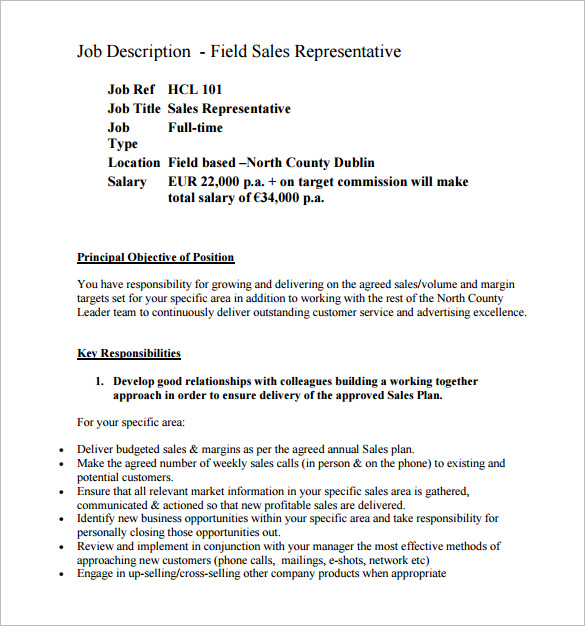 field sales representative job description pdf free template