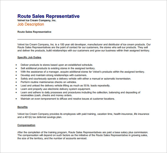 Sales Representative Job Description Template 10 Free Word PDF   Route Sales Representative Job Description Free PDF Download 