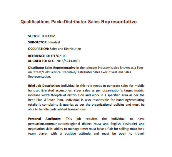distributor sales representative job description pdf free download
