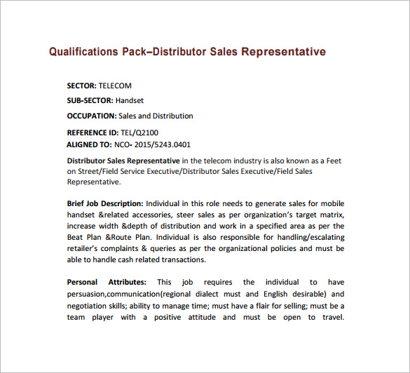 Distributor Job Description Distributor Sales Representative Sample Job Description PDF Free Download