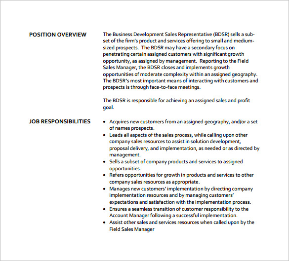 business development sales representative job description pdf free template