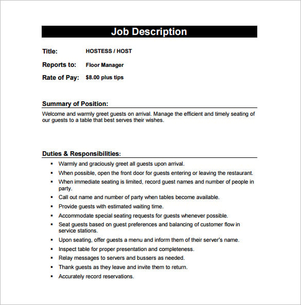 Hostess Job Description Template 12+ Free Word, PDF Format Download!