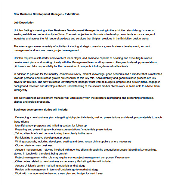 Business Development Job Description Template 10 Free Word PDF 