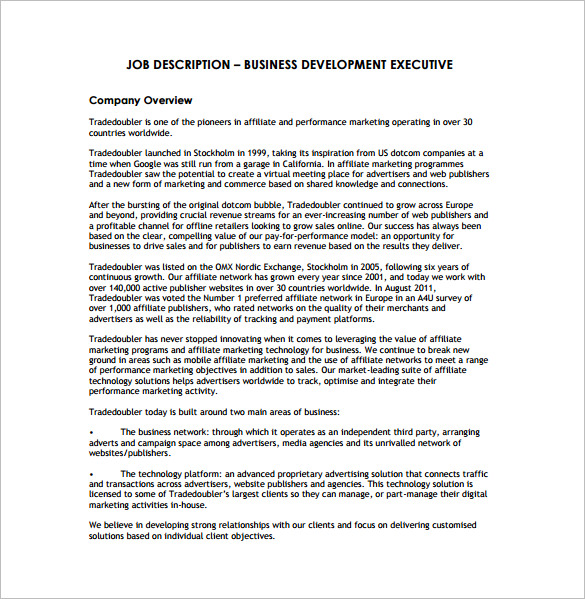 Business Development Job Description Template 10 Free Word PDF 