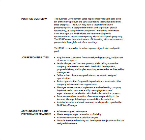 sales representive business development job description free pdf