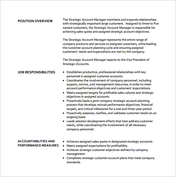 strategic account manager job description free pdf template